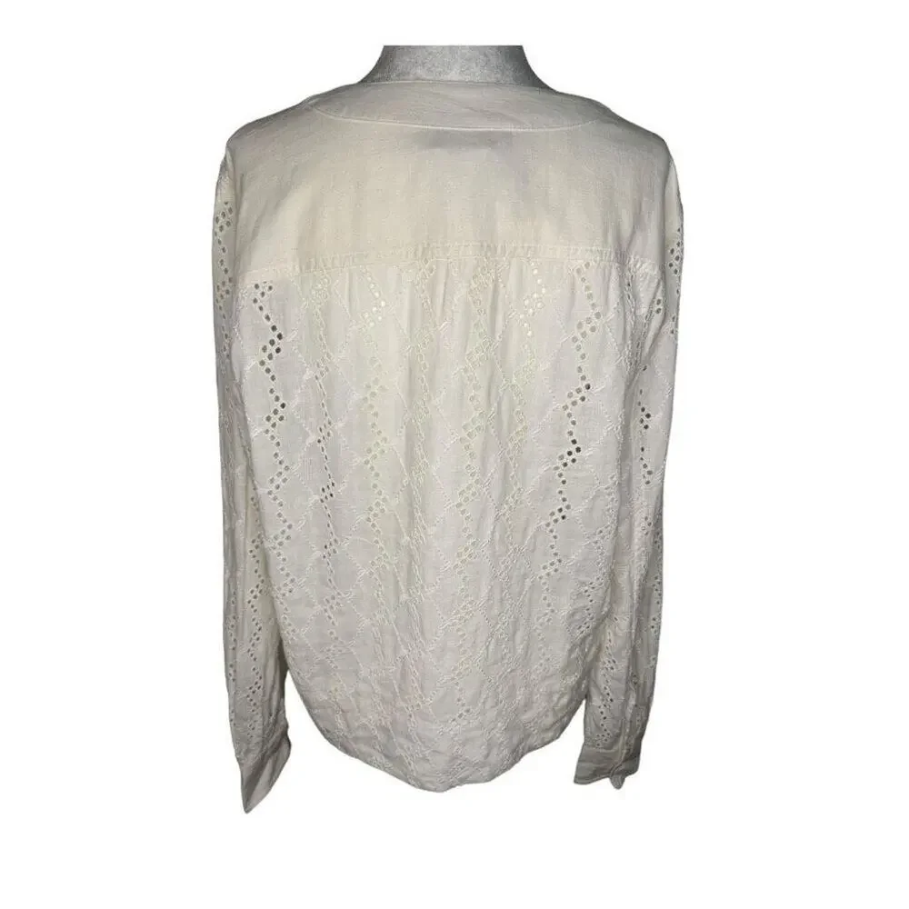 NEW Madewell Women’s Small Soft White Long-Sleeve Popover‎ Top in Eyelet NWT